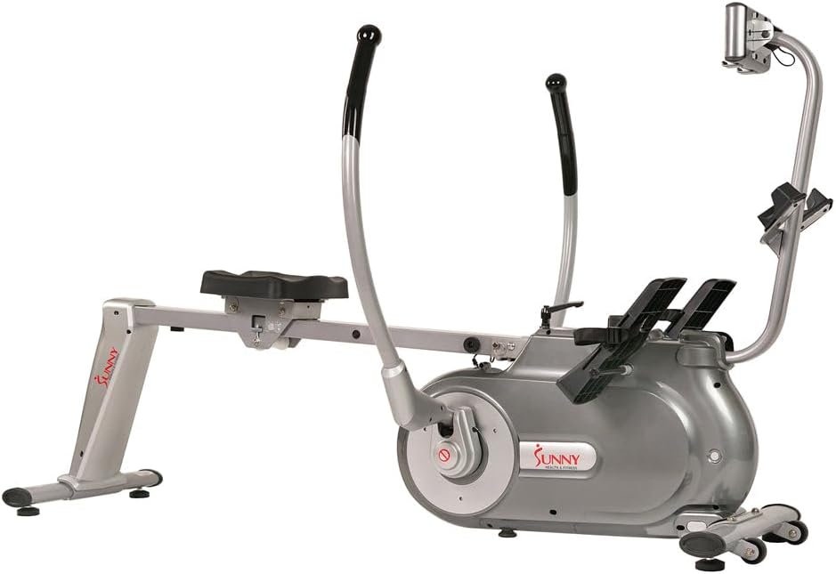 Sunny Health & Fitness Full Motion Magnetic Rowing Machine Rower with Advanced LCD Display, Elevated Seat, 265 LB Max Weight and Foldable - SF-RW5864